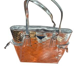 Michael Kors Metallic Silver and Orange Tote